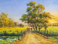 Hanif Shahzad, Mustard Field, 27 x 36 Inch, Oil on Canvas, Cityscape Painting, AC-HNS-076
